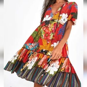 Anthropologie Farm Rio Dress Puff Floral Bordado Size S.